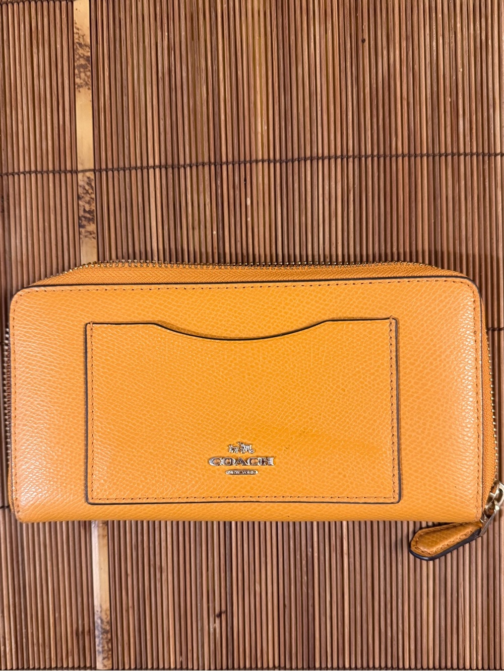 Coach Yellow Pebbled Zip-Around Wallet